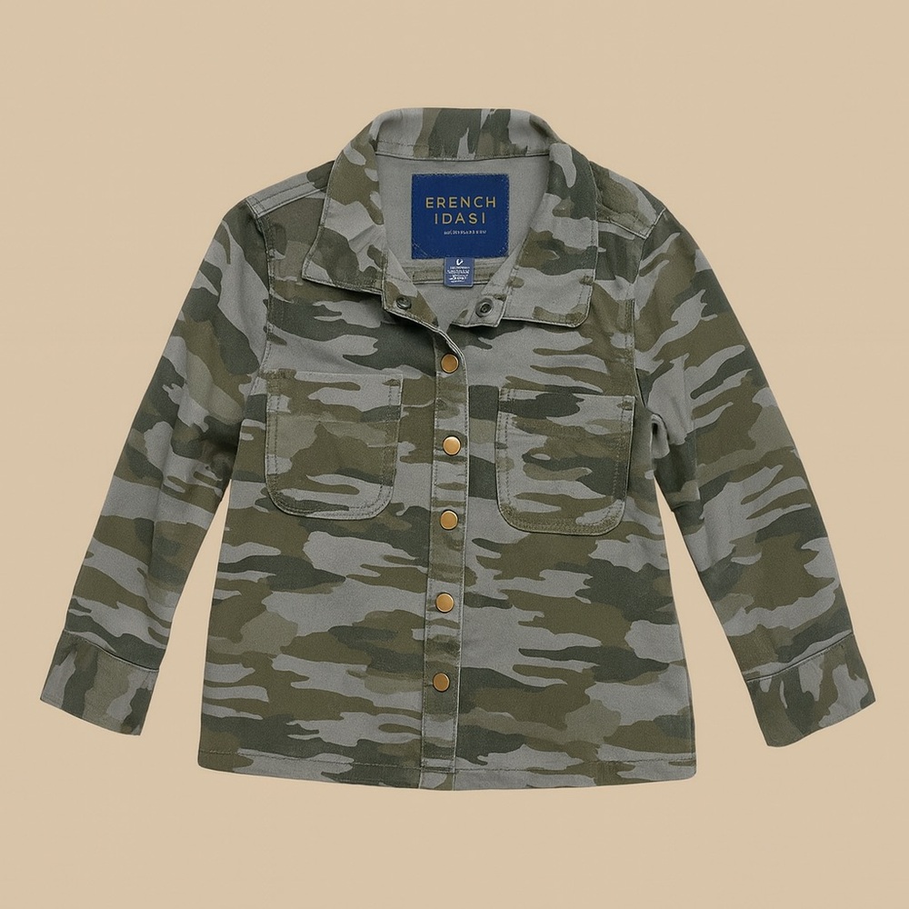 French Toast Kids Boys Camo Jacket Size 5 Army Green Button Military Style Coat